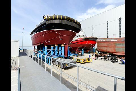 'Ares' is made ready for launching at Sanmar's Altinova shipyard (Sanmar)